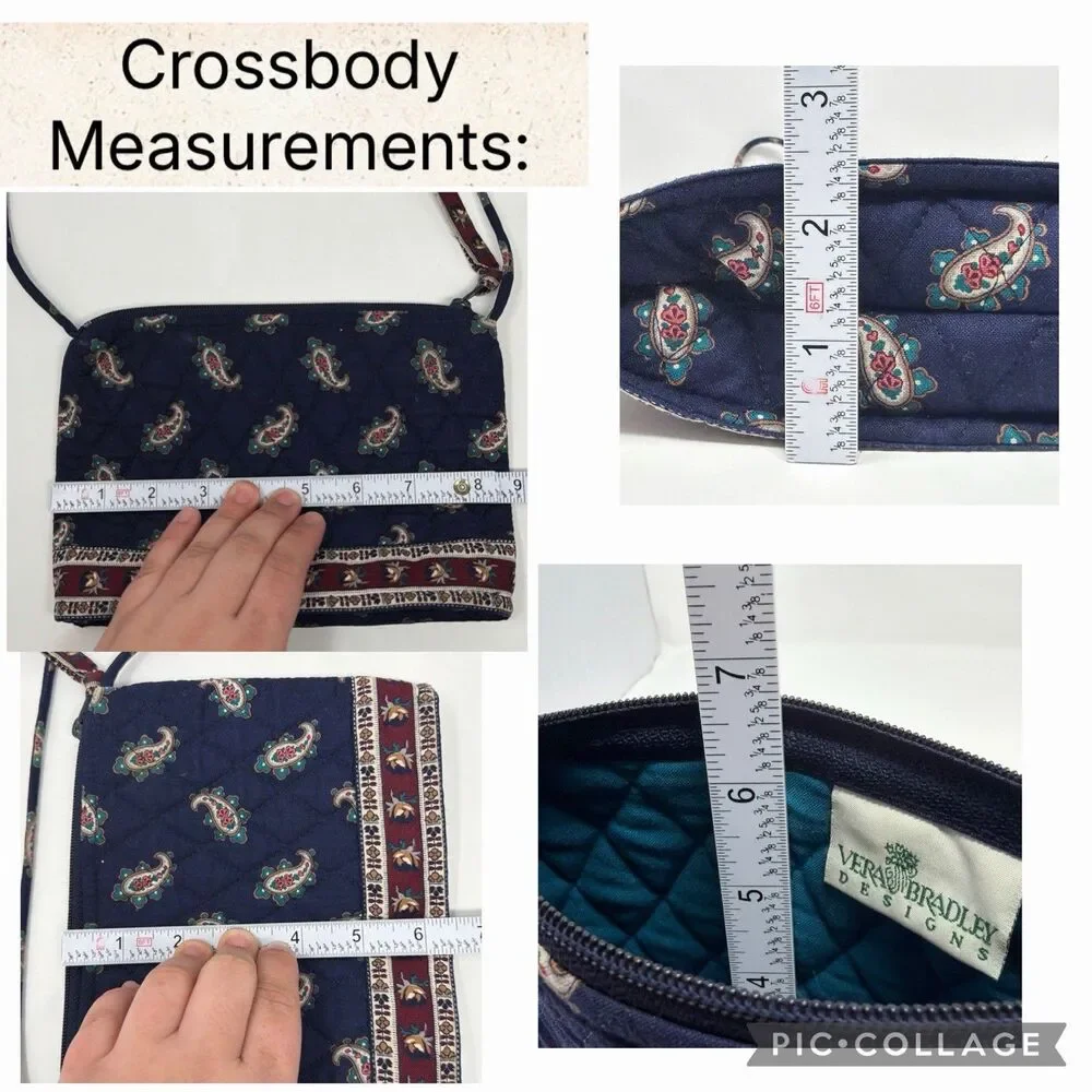 Vera Bradley Vintage Navy Paisley Quilted Crossbody & Pouch Lot Made In USA